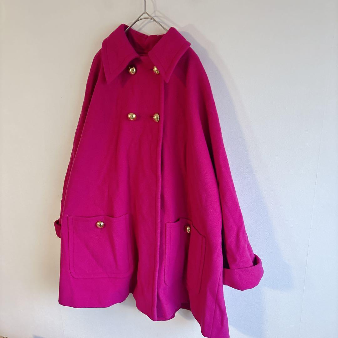 5733フランス製【美品】ステンカラーダブルボタンコート　ラナウール　カシミヤ