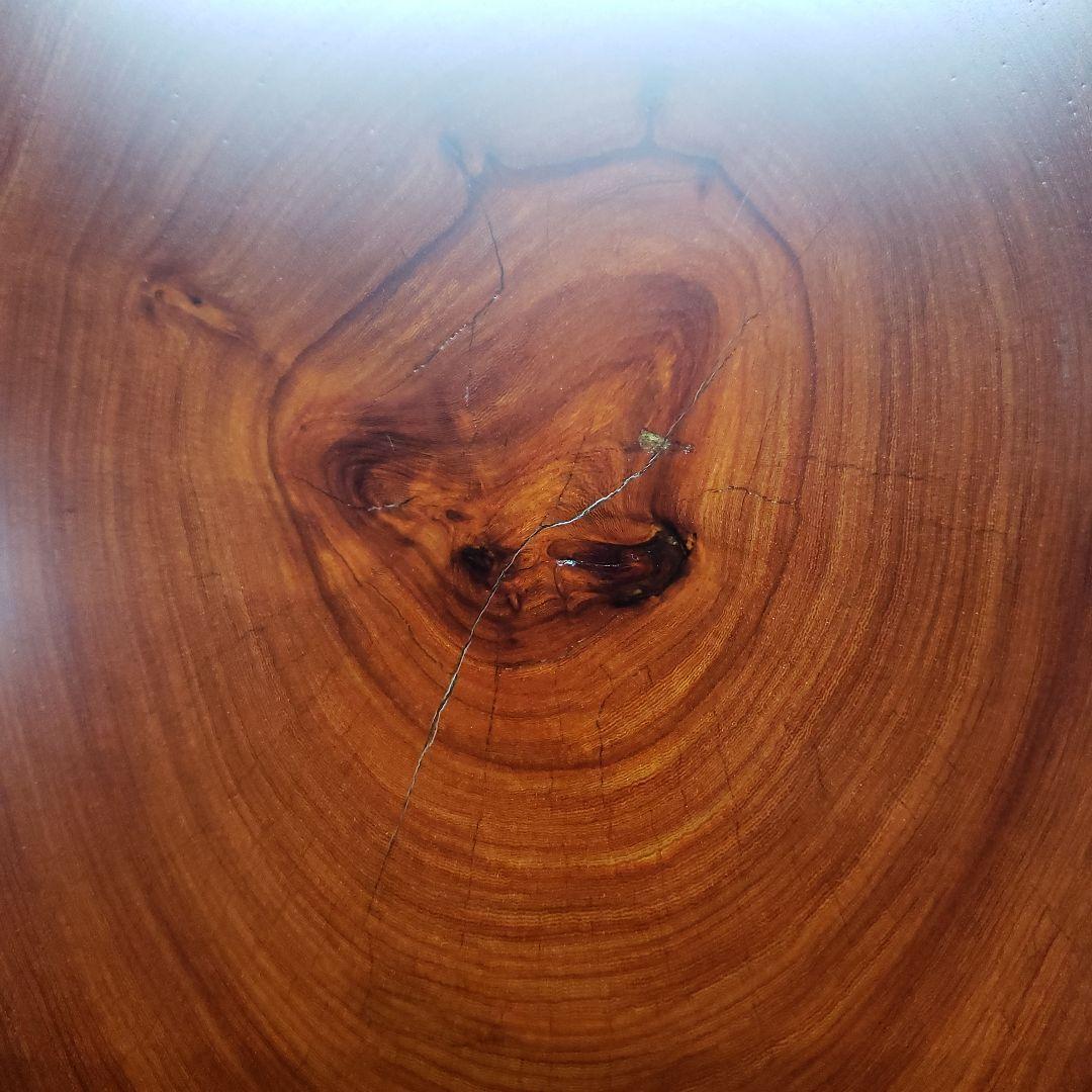 蔵出し特価紫檀製無垢はす切り花台　円形テーブル 赤褐色 大きめ５５×３６×３cm