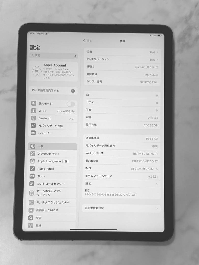 iPad Air (第5世代) 256GB Wi-Fi + Cellula