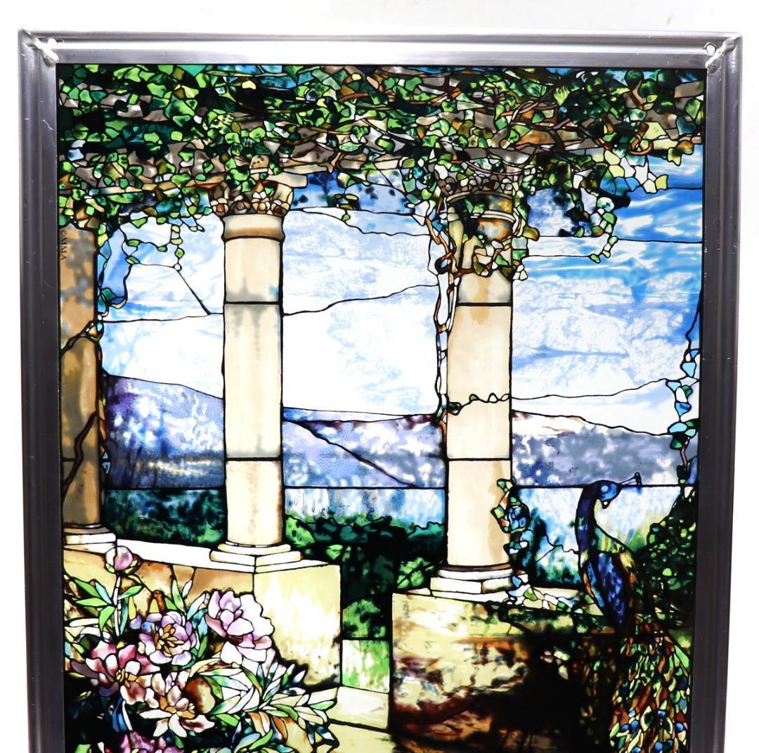 孔雀と牡丹の華の風景 ルイス・C・ティファニー ヴィンテージ ステンドグラス