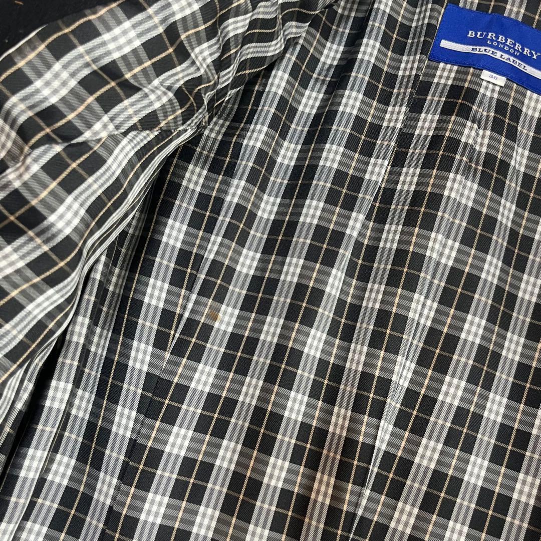 パーバリーブルーレーベル ピーコート ナポレオン ノバチェック 銀ボタン 黒