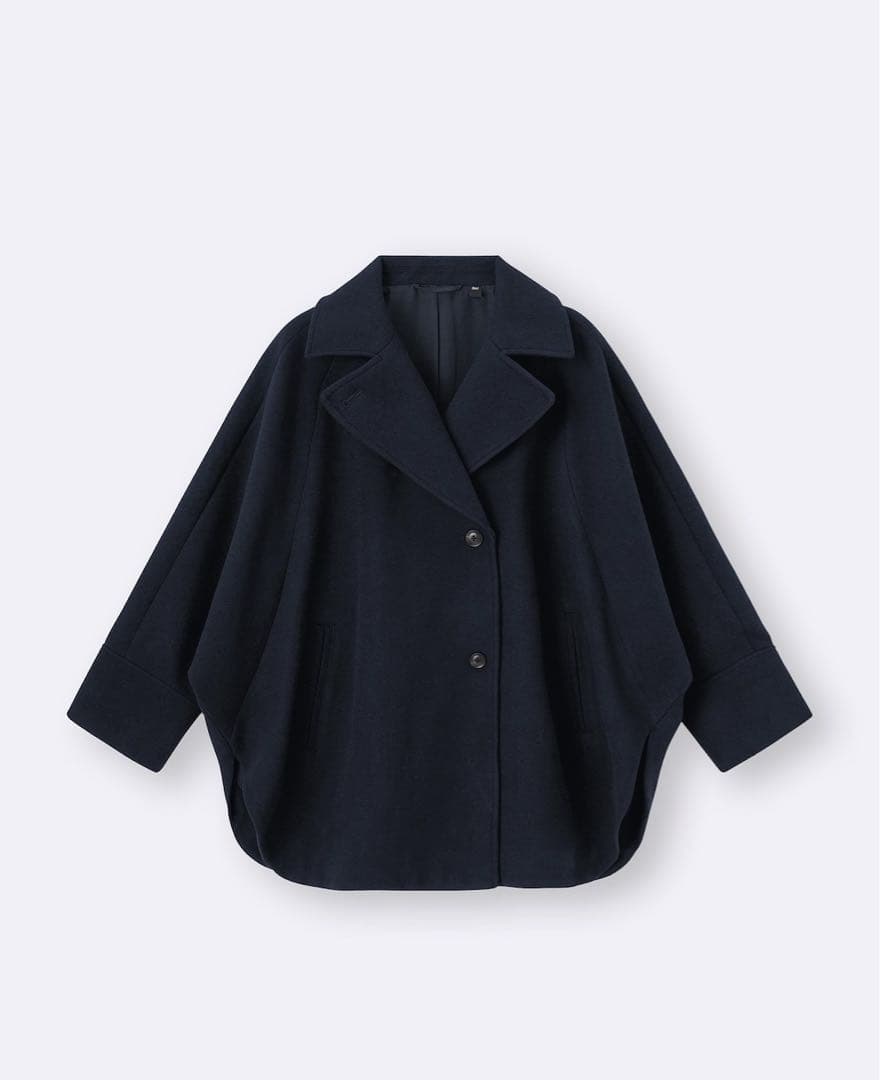 【新品未使用タグ付き】GU コージーメルトンケープコート ネイビー L