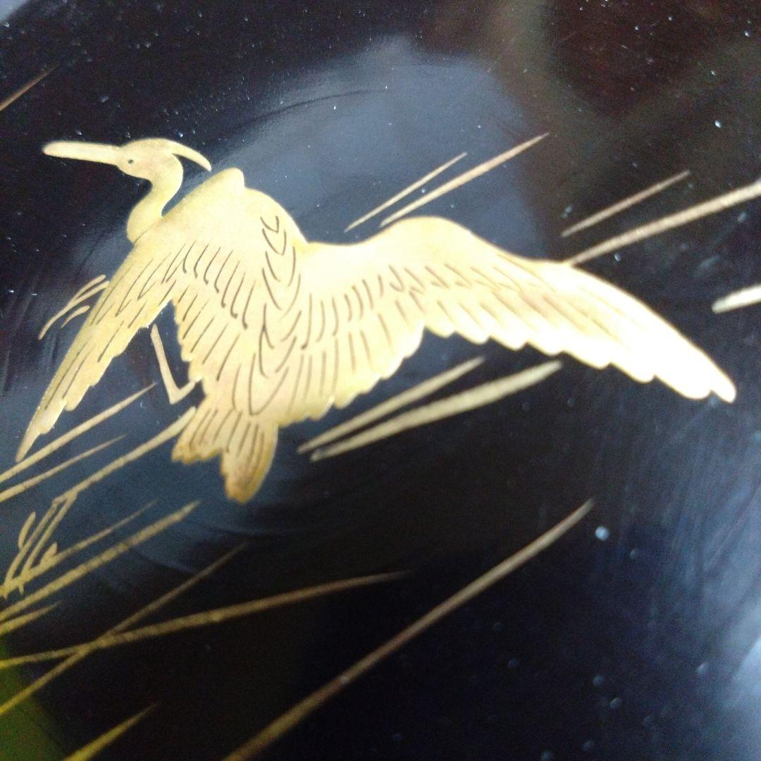 【漆器】輪島塗　江戸期　金蒔絵　金縁　本漆塗　天然木　白鷺紋様　水辺を飛立つ白鷺