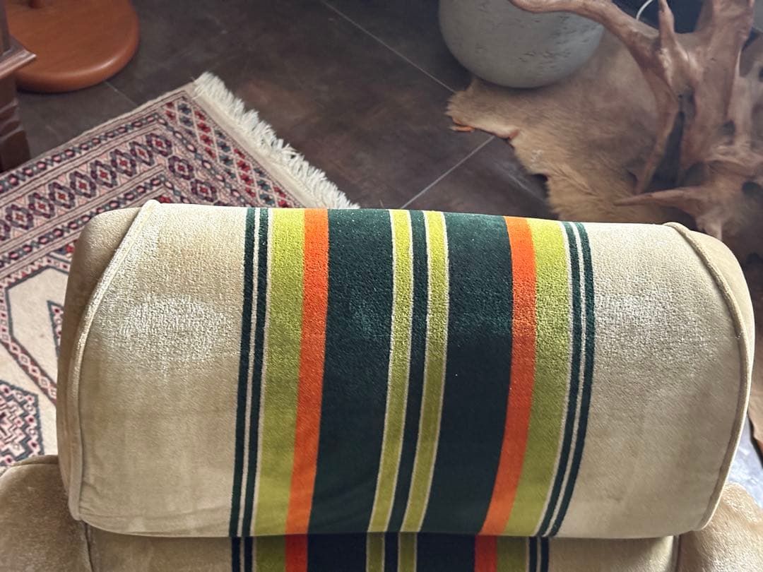 グリーンオレンジストライプ　ミッドセンチュリー　ヴィンテージ　1Pソファ