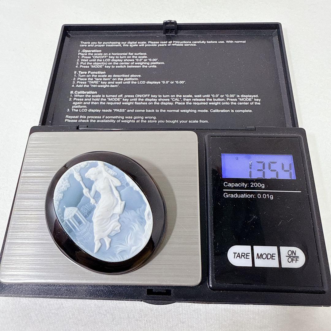 本鼈甲 べっ甲 ブルー カメオ ブローチ ブランコ