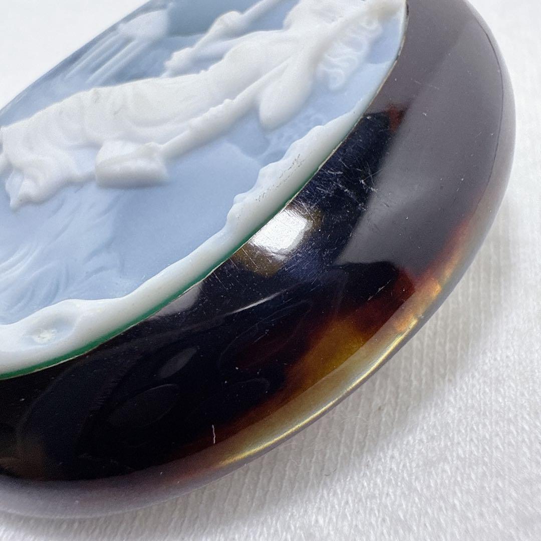 本鼈甲 べっ甲 ブルー カメオ ブローチ ブランコ