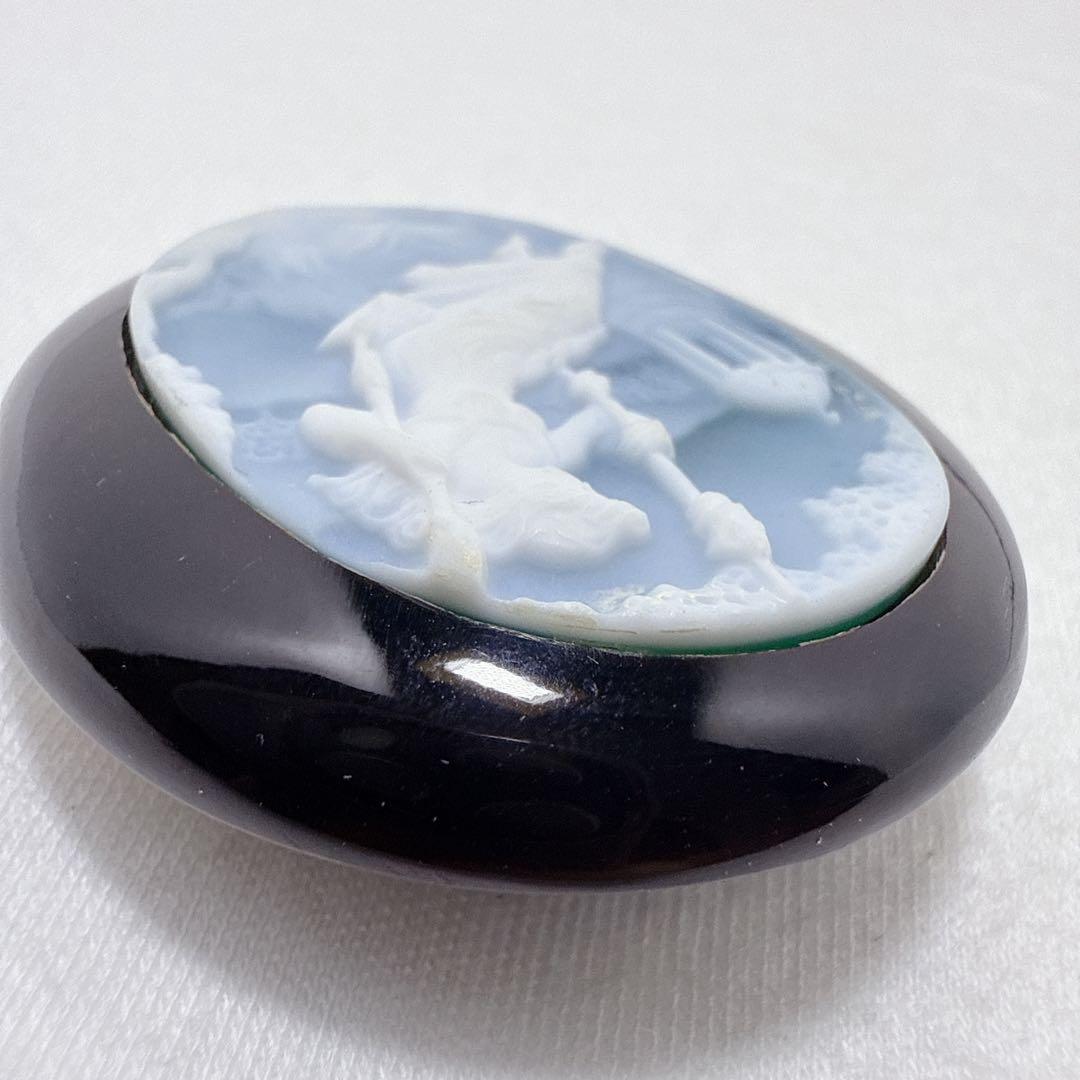 本鼈甲 べっ甲 ブルー カメオ ブローチ ブランコ