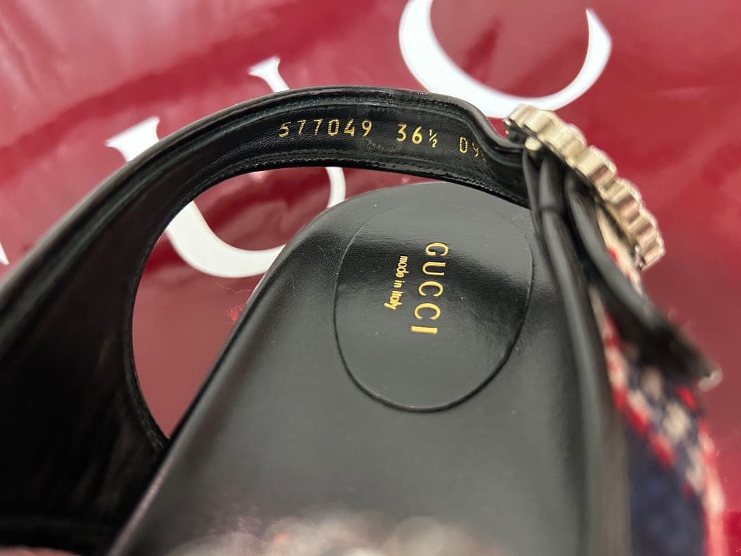 美品GUCCI ビジュー付きチェック柄サンダルサイズ36ハーフ