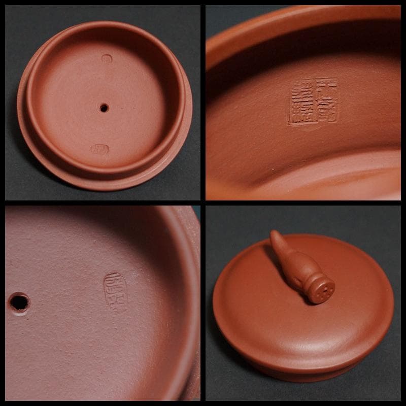 中国紫砂芸術家 王国望造 紫砂壺 細工彫り『蓮文』黄龍山鉱紫砂泥使用 手造り急須