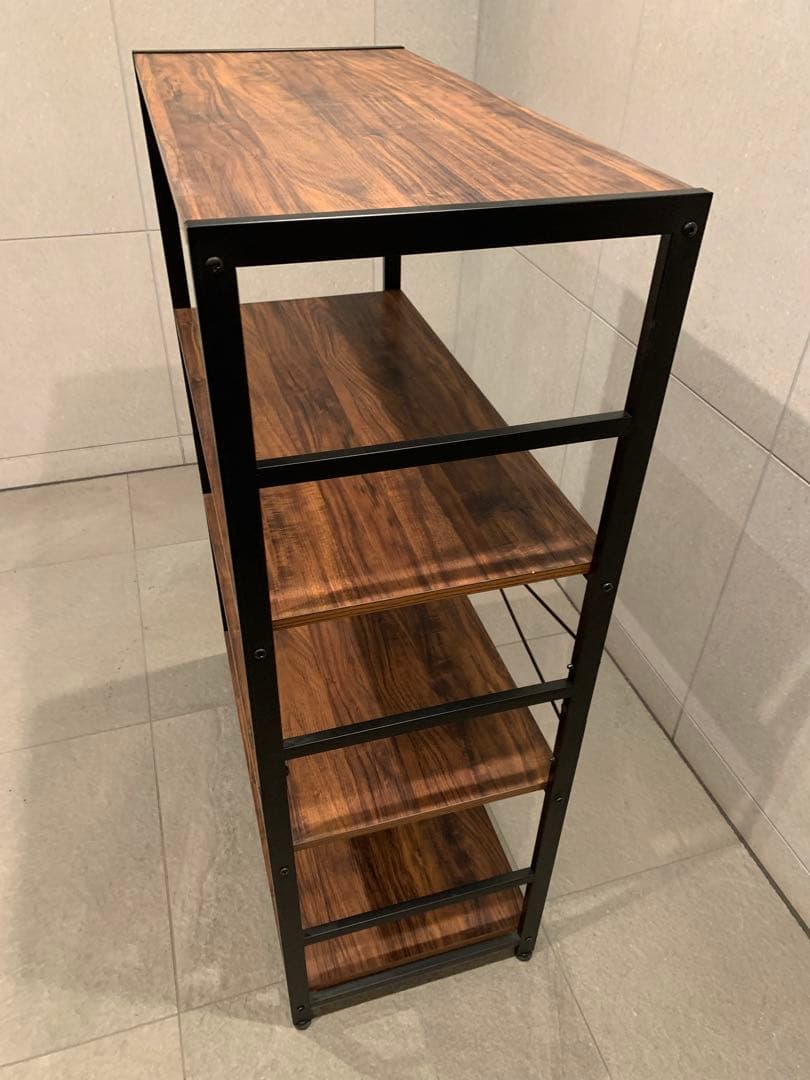 アイアンラック木製4段 ブラウンアイアン＋木製棚ディスプレイ