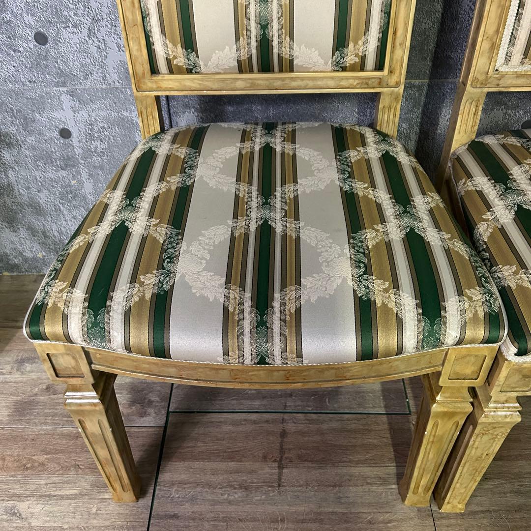 トトロ꧁イタリア製꧂ダイニングチェア2脚 ストライプ ヨーロッパ 食卓椅子