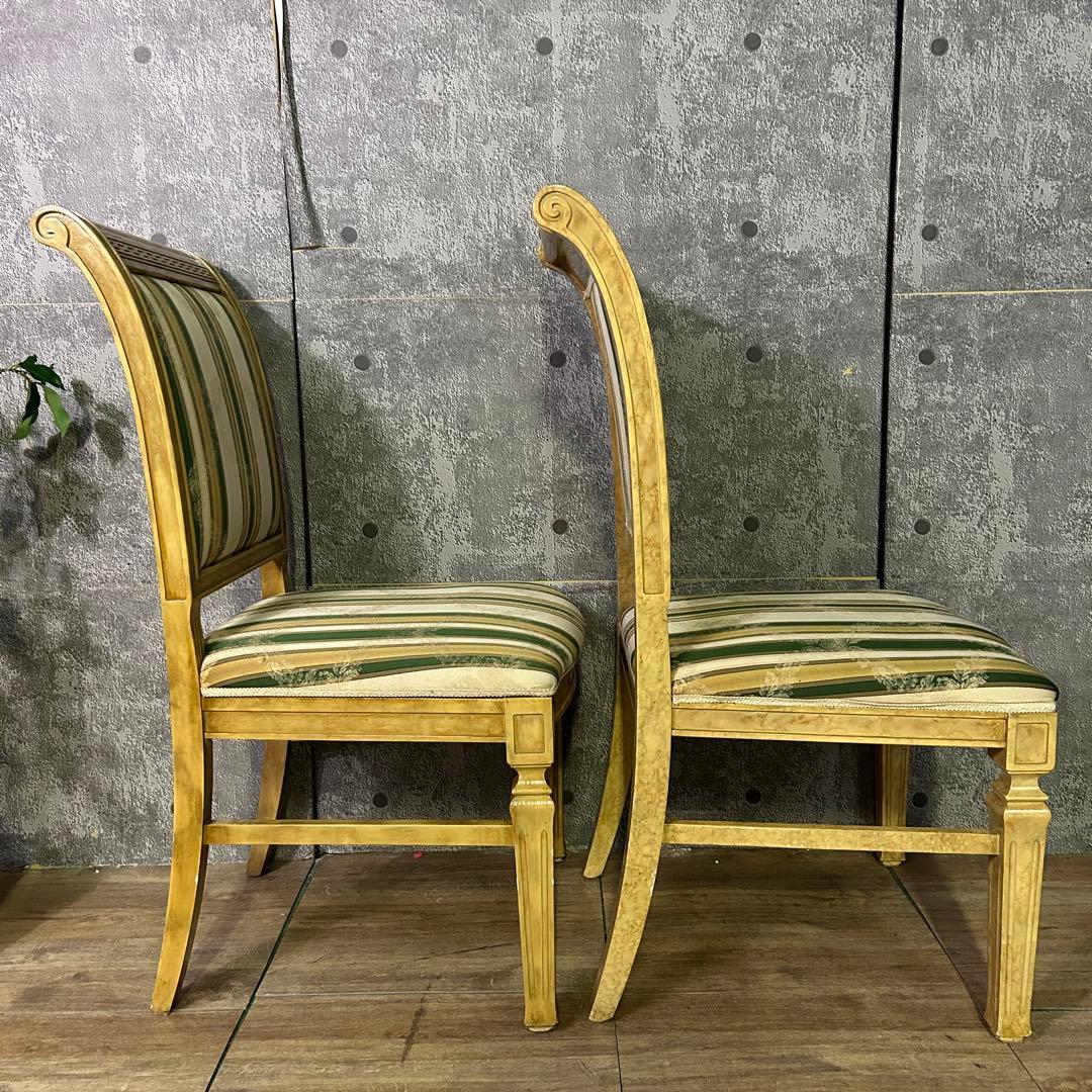 トトロ꧁イタリア製꧂ダイニングチェア2脚 ストライプ ヨーロッパ 食卓椅子