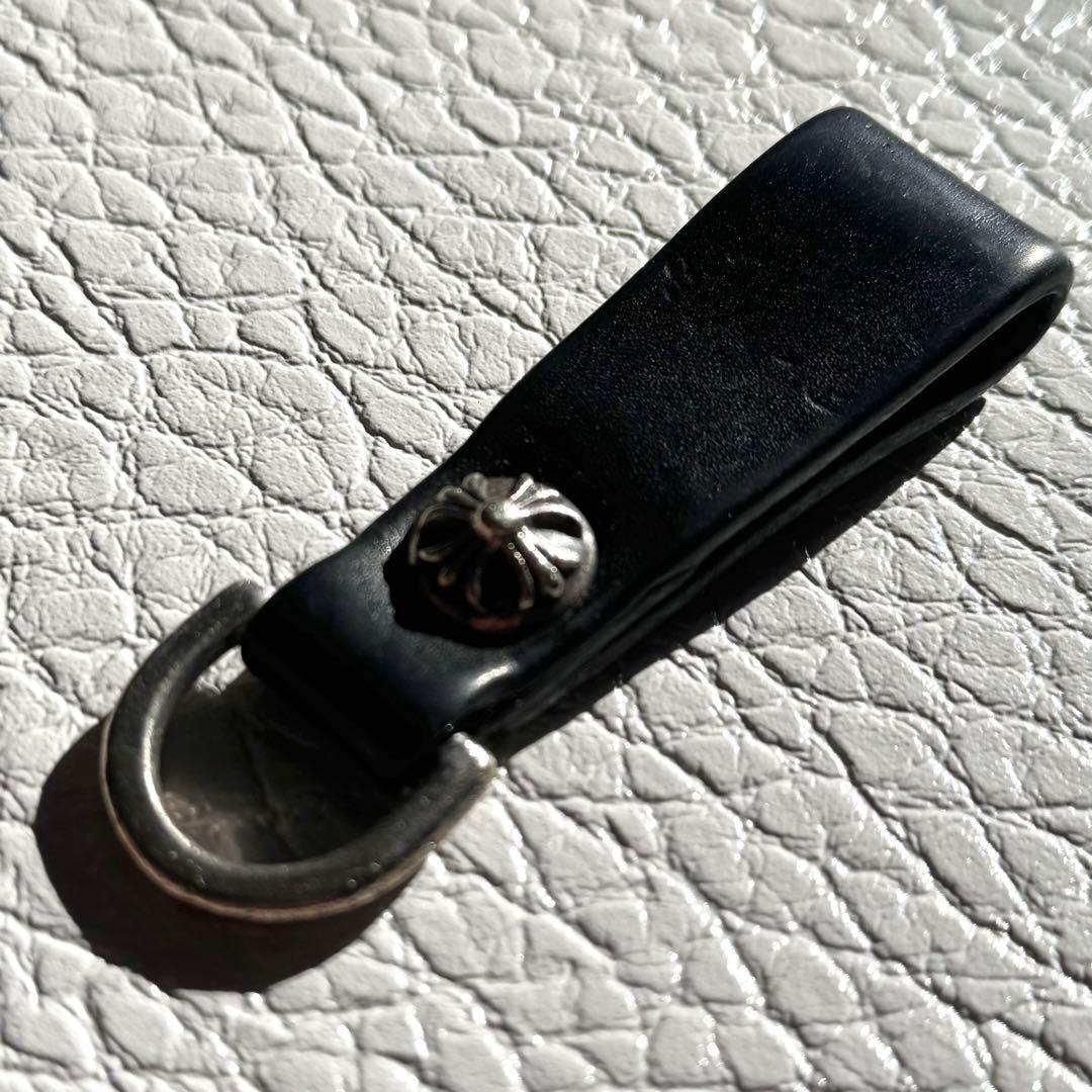 クロムハーツ Dキーリング クロスボタン ブラックレザー　ベルトループ