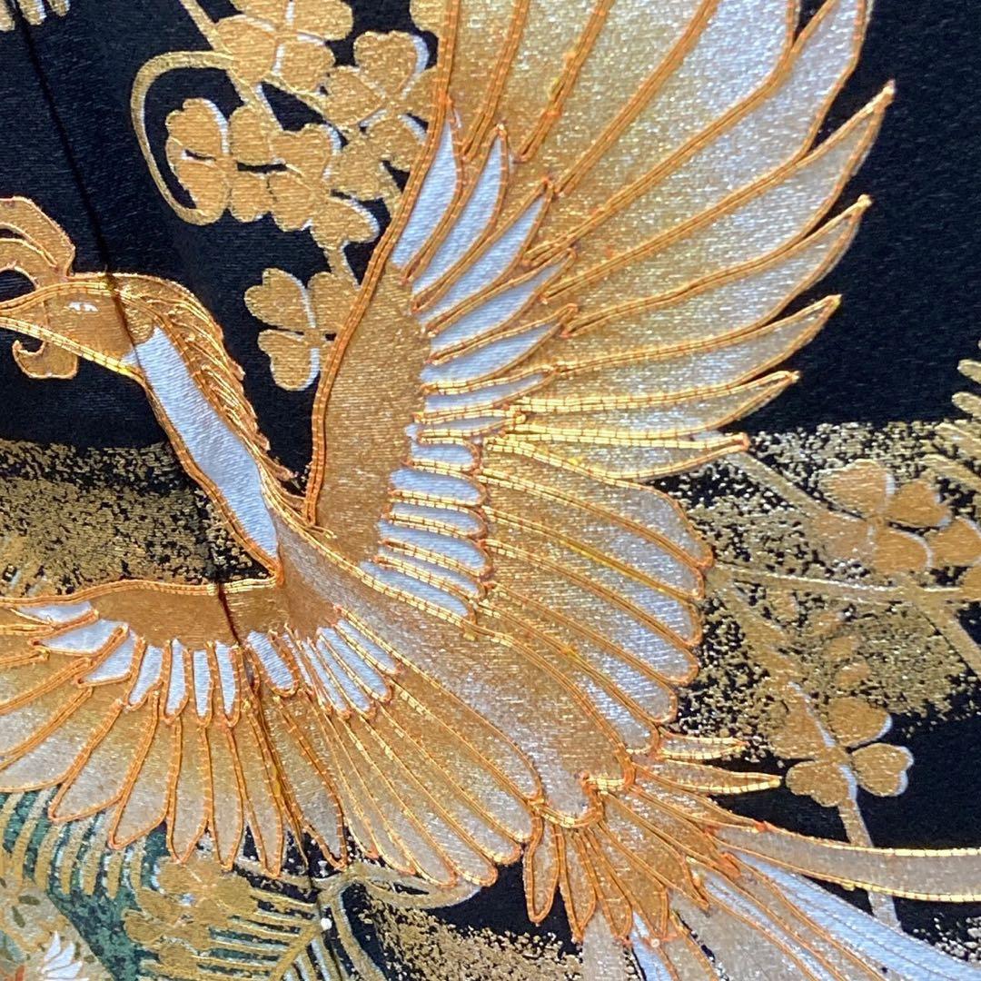 ［1003］黒留袖 美品 鳳凰蜀江 比翼付 五つ紋 違柏 金彩 正絹 着物 袷