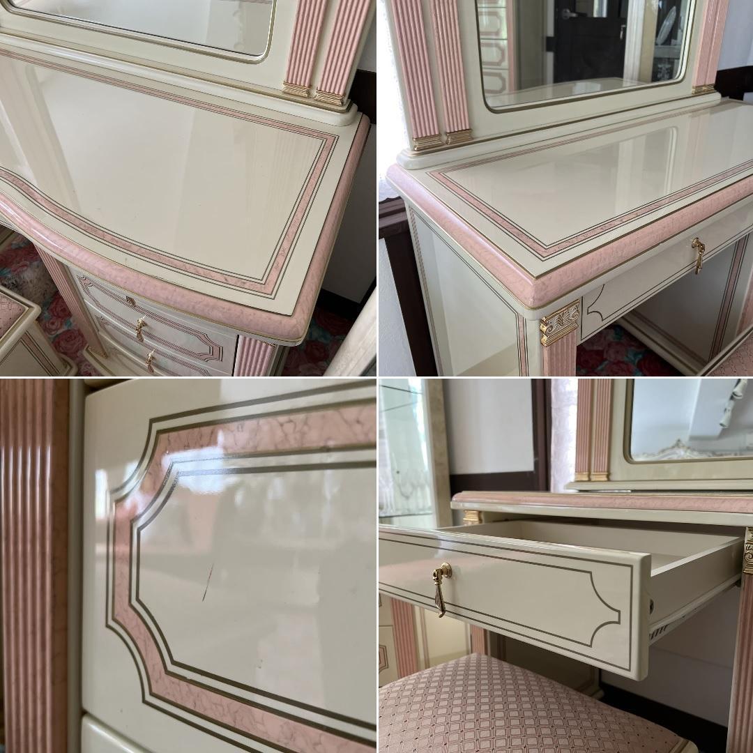 k411r120 イタリア製 ロココ調ドレッサー・チェアセット 姫系 白家具