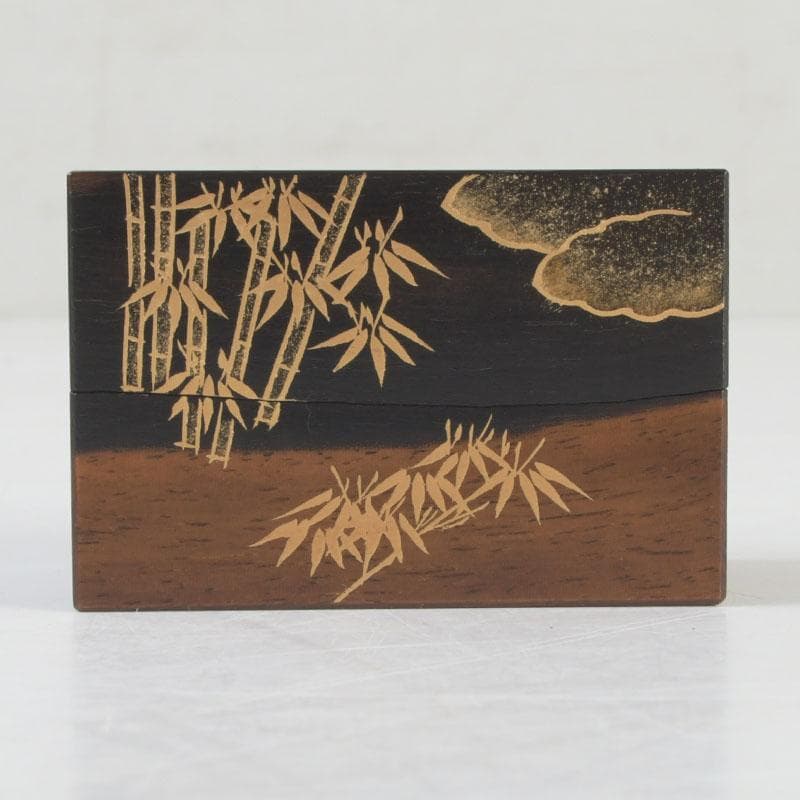 茶道具　加賀蒔絵師　国本勝彦作　黒柿　竹林蒔絵　割香合　共箱　V　9846