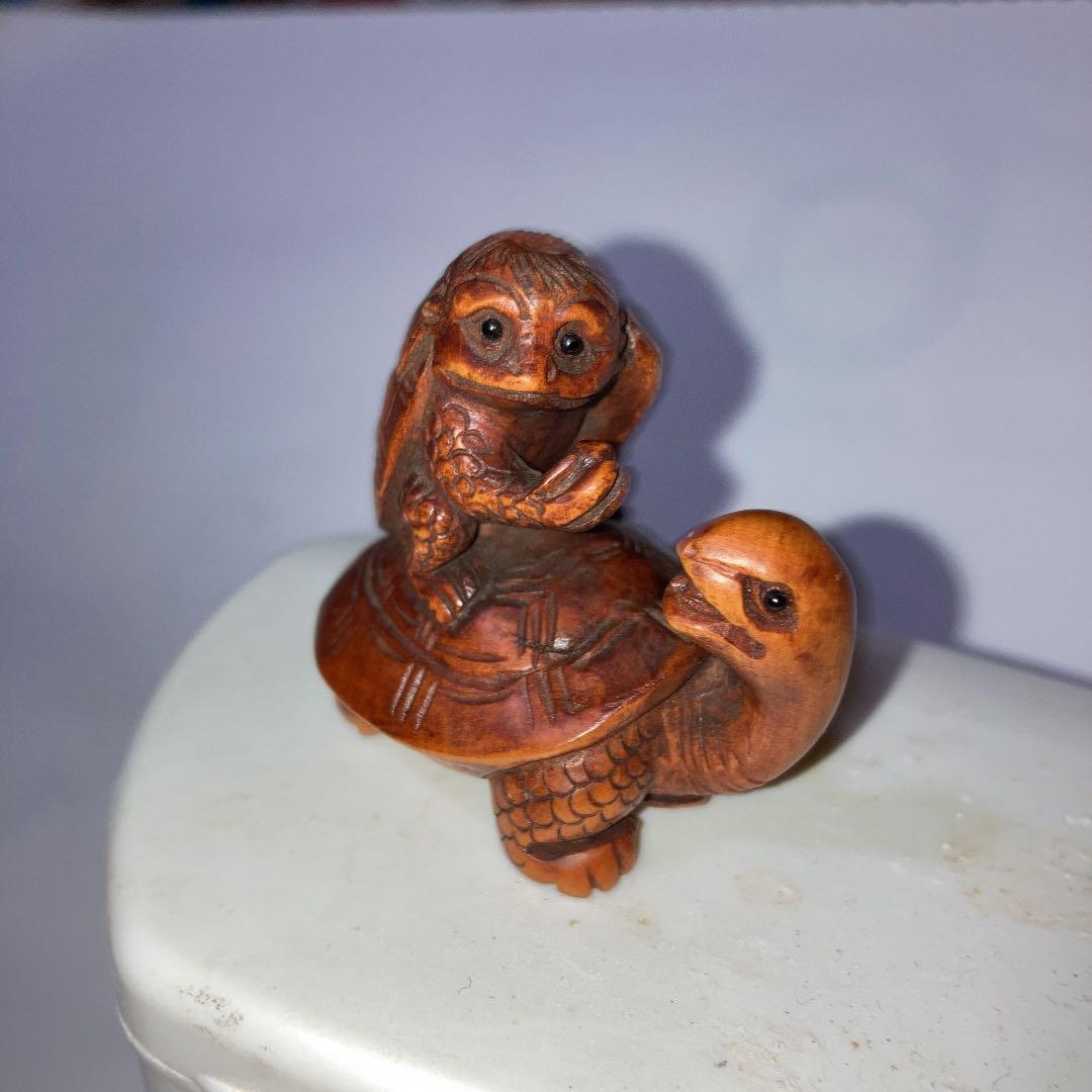 木彫り一刀彫根付アンティーク有名前入り