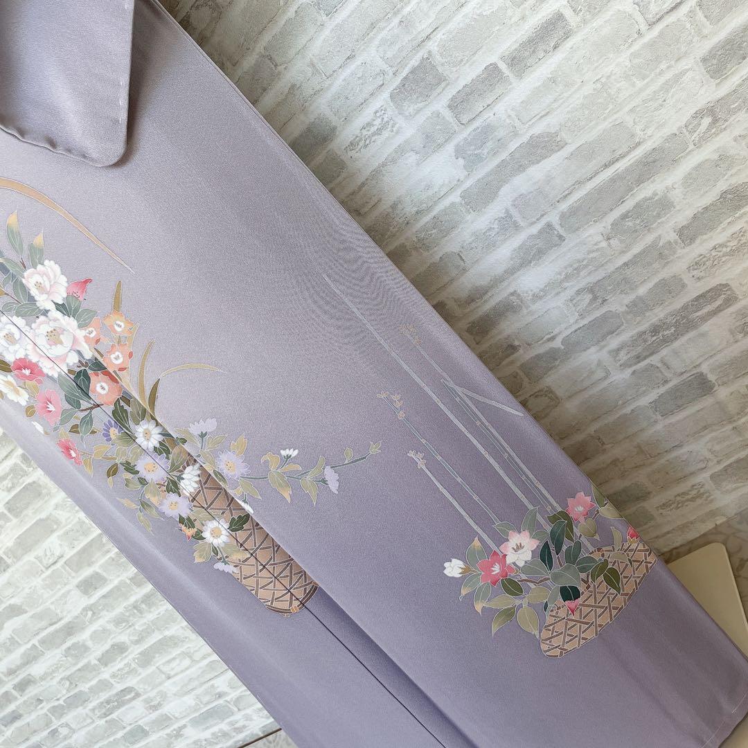 訪問着　フルセット　友禅　虫喰い　花器　落款　椿の枝　入学式　卒業式　着物　P4