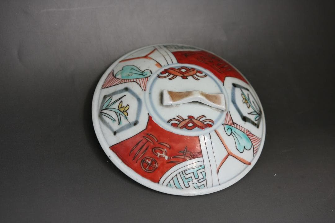 赤絵　時代物三段古陶器重箱　古美術　正月