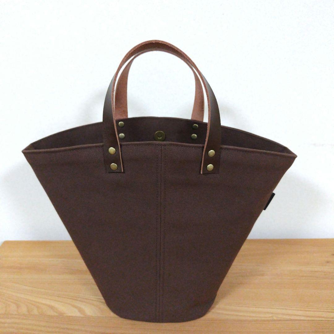 ハンドメイド、トートバック、帆布 マルシェ、ブラウン、バイカラースモーキーピンク