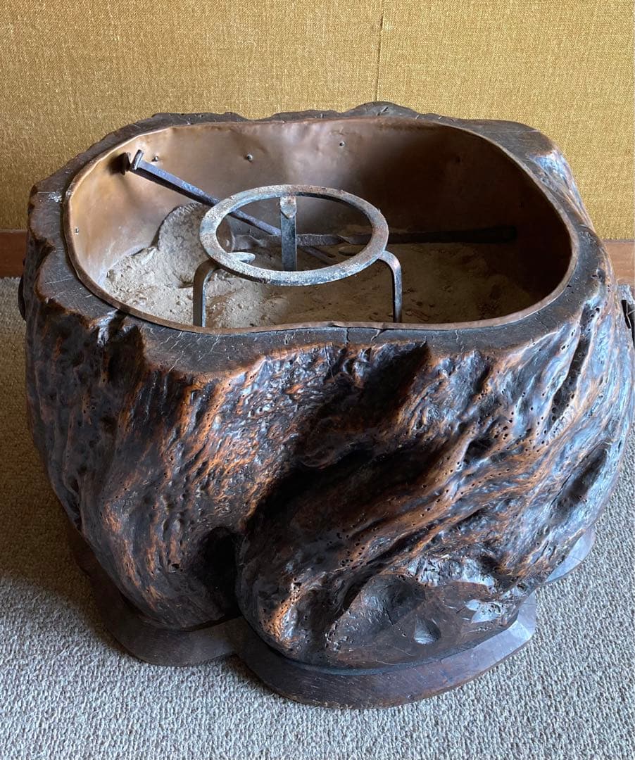 銅製内張り　木製火鉢　骨董品