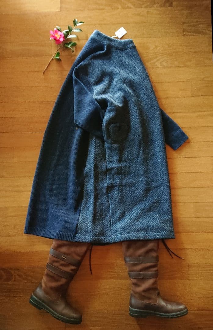 45R☆シェットランドニットツイードのドレス/ネイビー♪