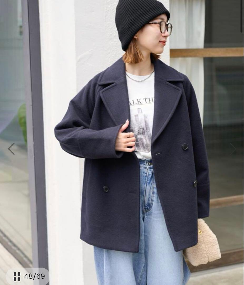 ★お値下げ　尾州ウールスーパー100モッサPコート　36 ネイビー