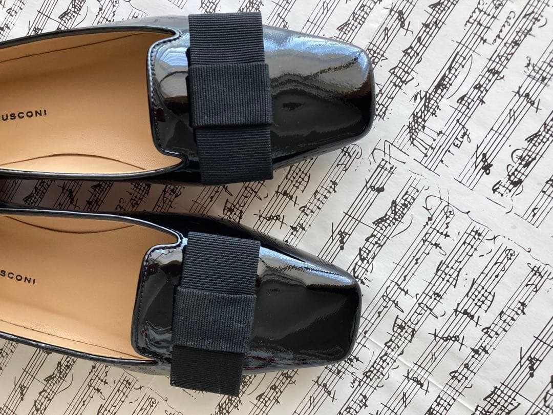 FABIO RUSCONI オペラブラックフラットシューズ