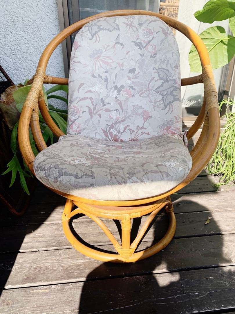 ラタン 藤 チェア 回転式 ラウンジチェア　ローチェア ヴィンテージ