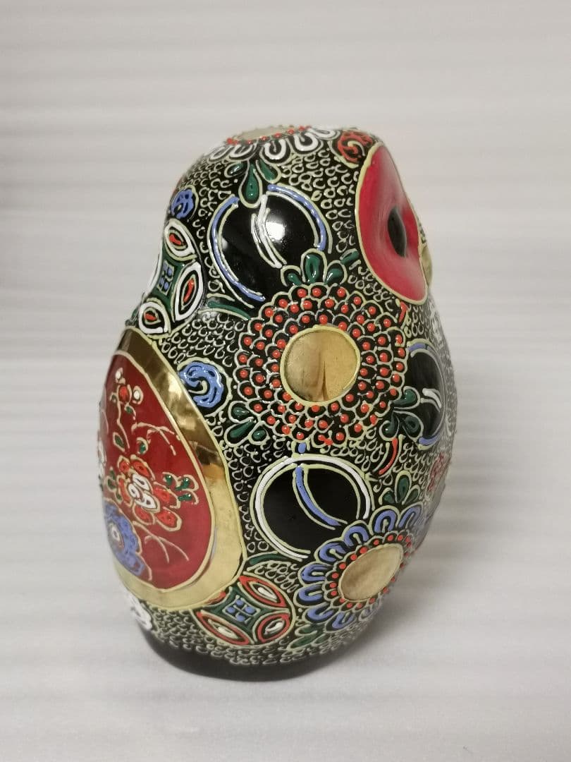 九谷焼 梟 ふくろう 6号 黒盛 縁起物 風水 置物 日本製 伝統工芸