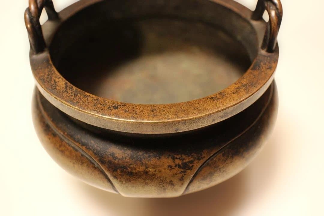 唐物　大明宣徳年製　銅製香炉 ドラゴン彫刻付き　時代保証
