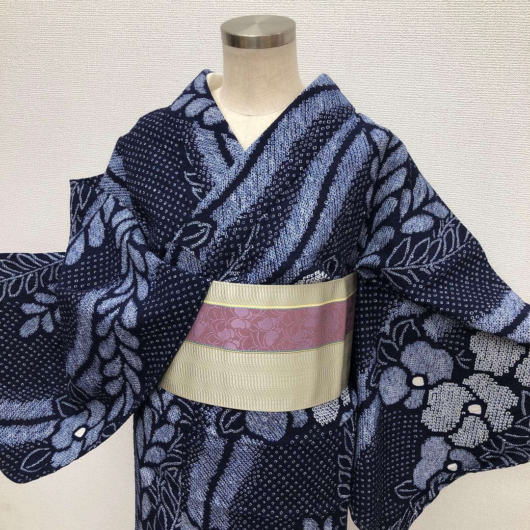 美品　上質　大人可愛い　有松鳴海絞り　浴衣　綿　絞り　高級ゆかた　浴衣のみ　濃紺