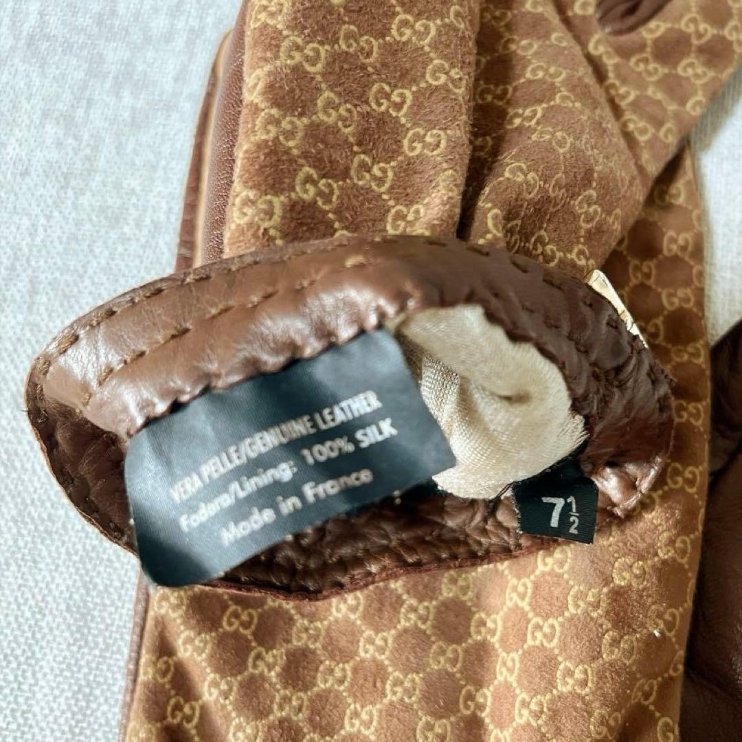 【希少•美品】GUCCI グッチ グローブ 手袋 レザー シルク マイクロ シマ