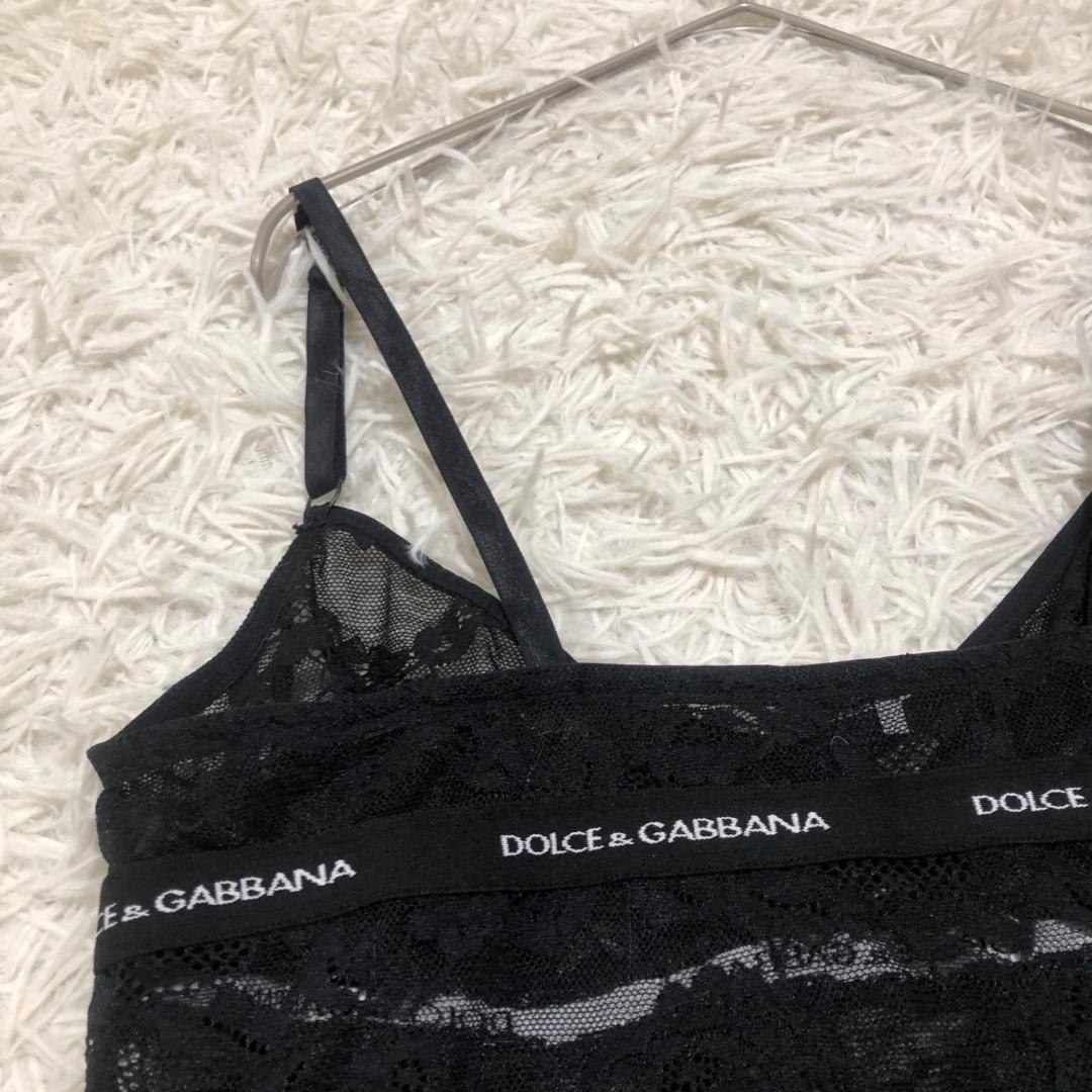 Y2K DOLCE&GABBANA 42 レース テープロゴ キャミソール 黒