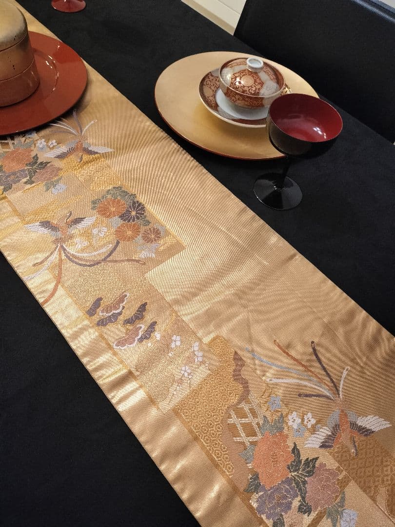 A931★逸品‼️ 24金箔‼️ひな祭り‼️正絹テーブルランナー2m16