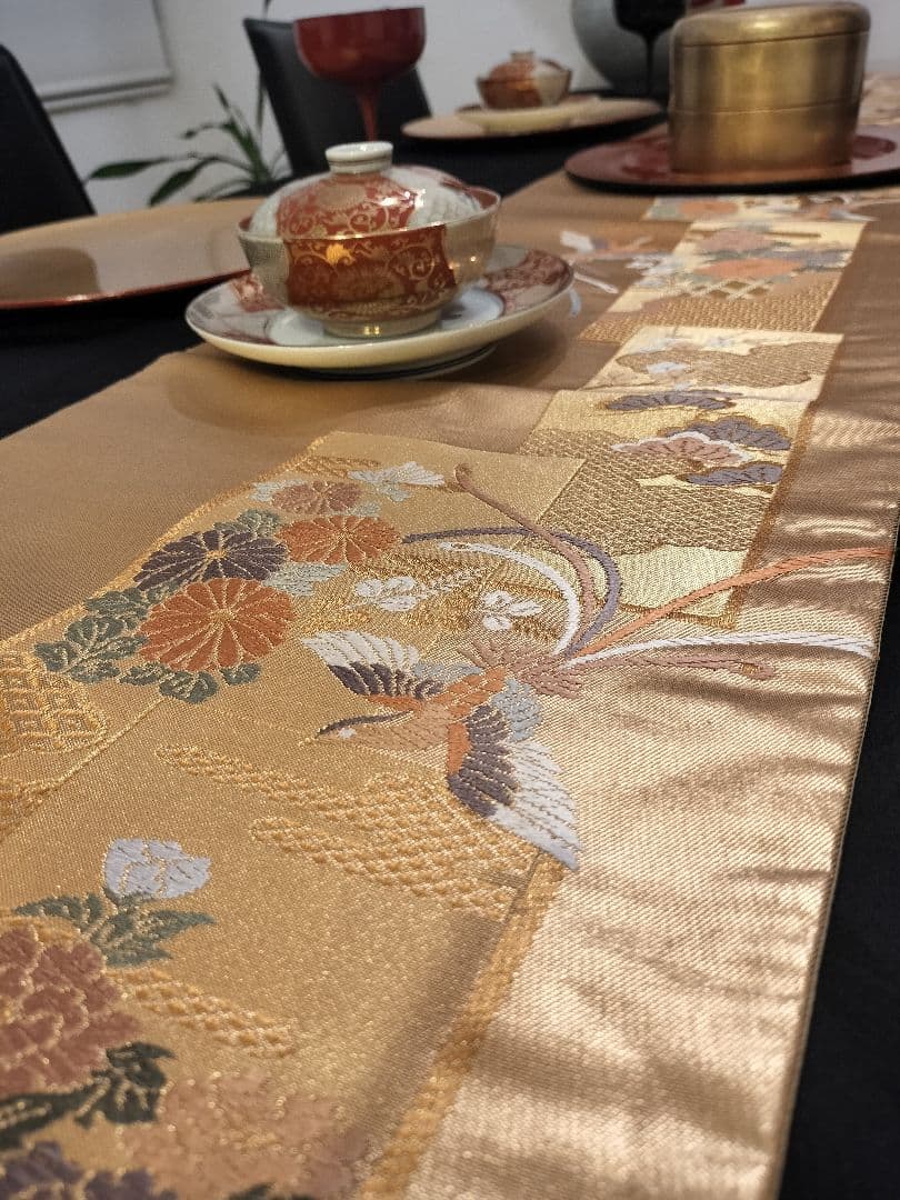 A931★逸品‼️ 24金箔‼️ひな祭り‼️正絹テーブルランナー2m16
