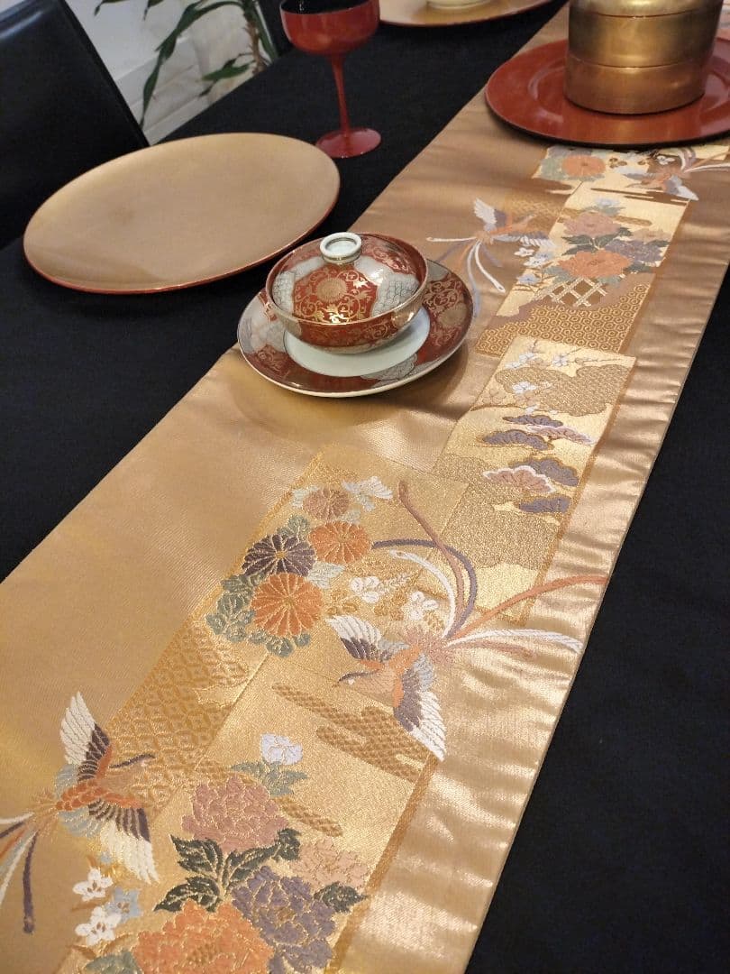 A931★逸品‼️ 24金箔‼️ひな祭り‼️正絹テーブルランナー2m16
