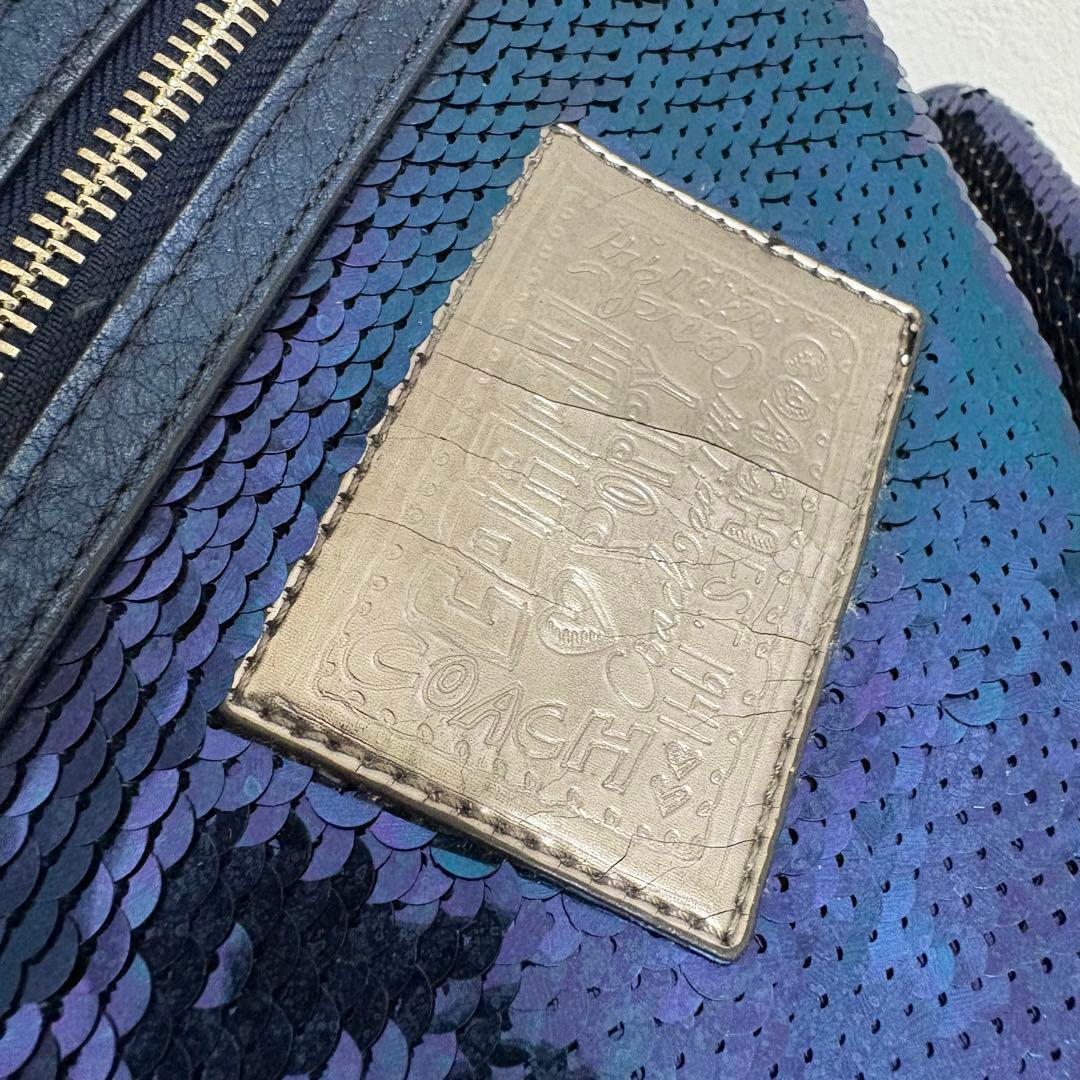 リュック・バックパック Coach blue poppy sequin backpack limited