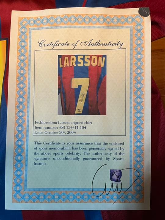 バルサ　ヘンリク・ラーション　サインユニホーム　鑑定付き