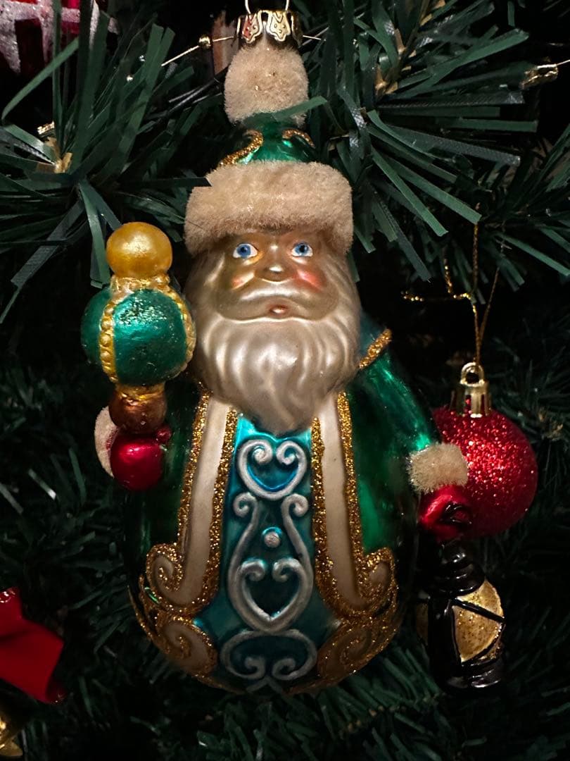 ポーランド購入高級手作り 吹きガラス製サンタクロスクリスマスオーナメント未使用