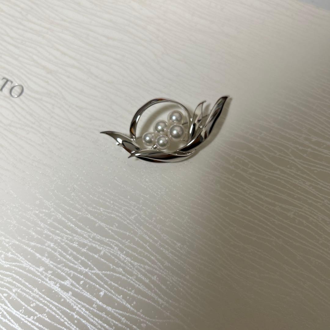 MIKIMOTO ミキモト　真珠　パール　ブローチ　5珠　シルバー