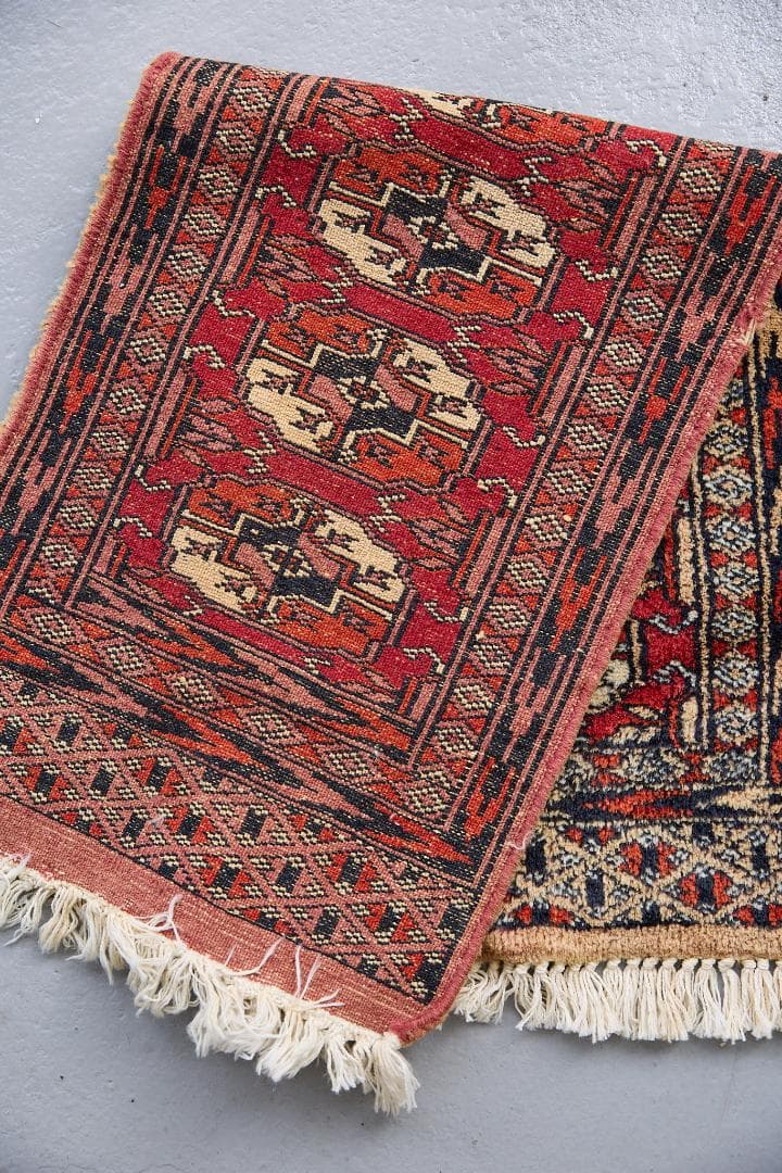 ヴィンテージラグ　トライバルラグ　ラホール産（96×32cm）茶　赤　ベージュ