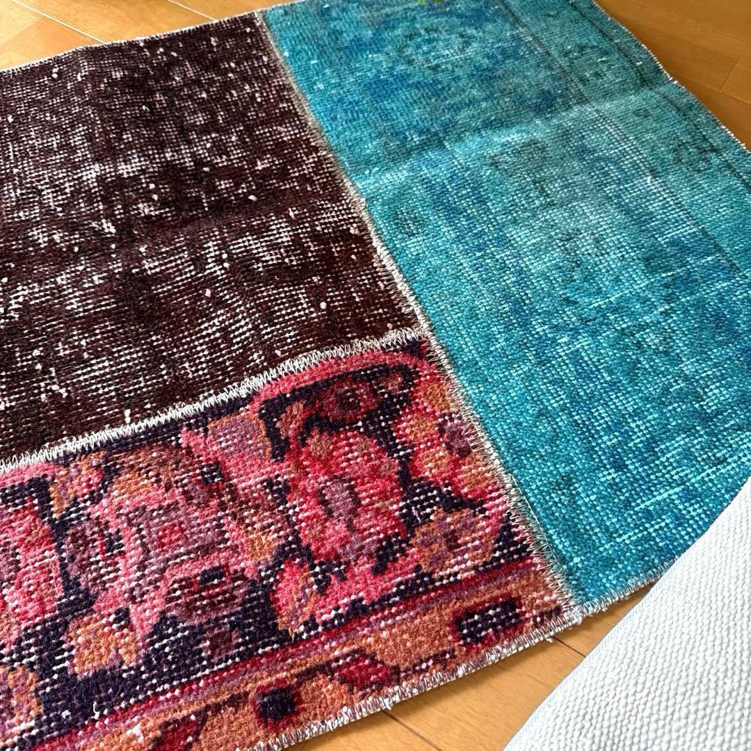 55×103 神秘的ブルー×ブラウン×ボタニカル　トルコヴィンテージラグ