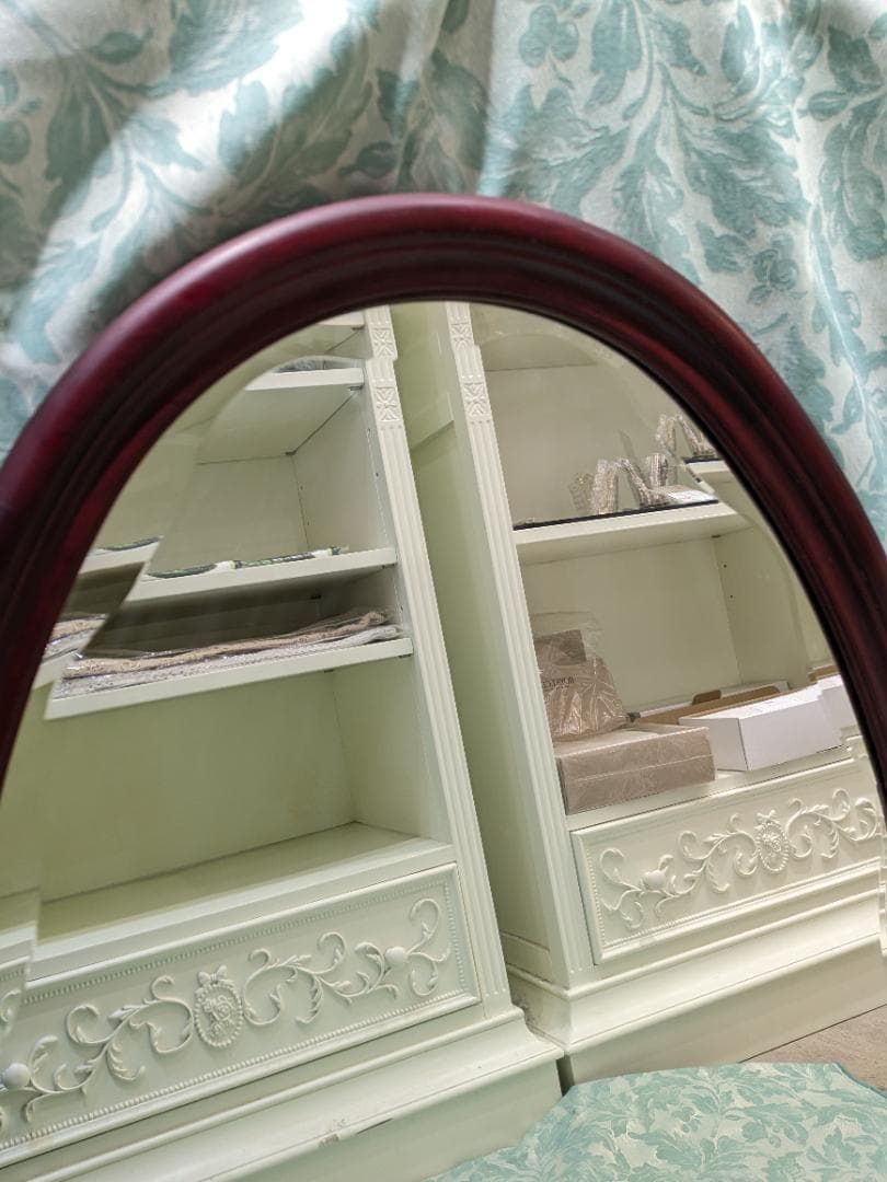 i9【極美品】 オーバルミラー カットガラス 壁掛け 木製 ミッドセンチュリー