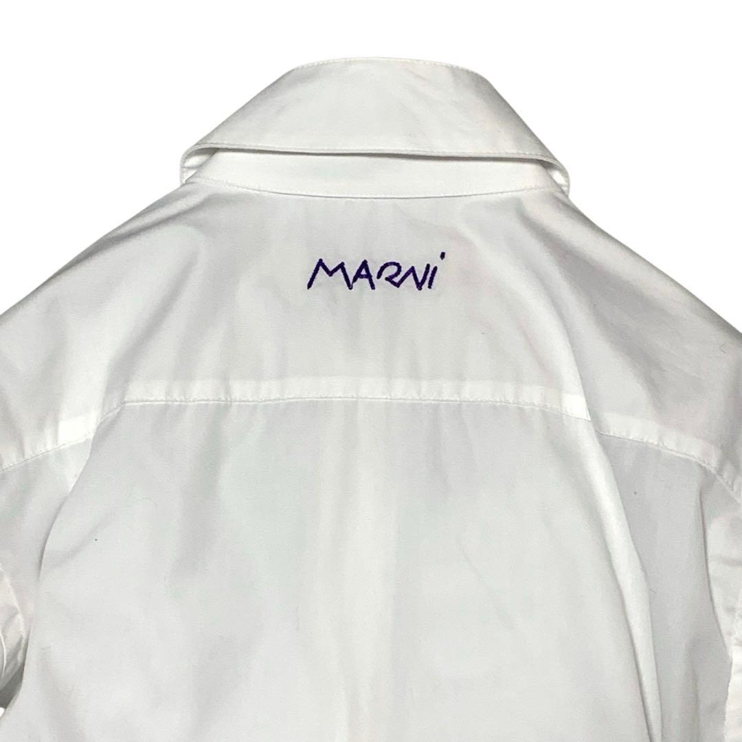MARNI フリルブラウス シャツ ロゴ刺繍【38】2WAYカラー