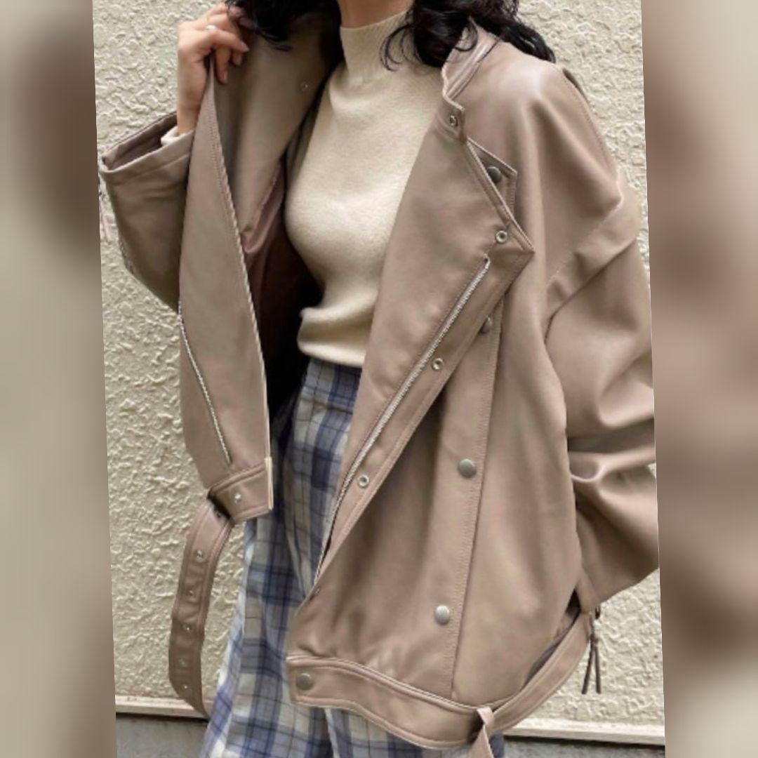 ✨新品✨タグ付✨Ameri ベージュ レザー シングルライダース