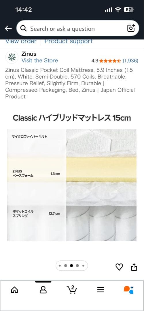 Nitoriセミダブルベッド- zinusマット行き