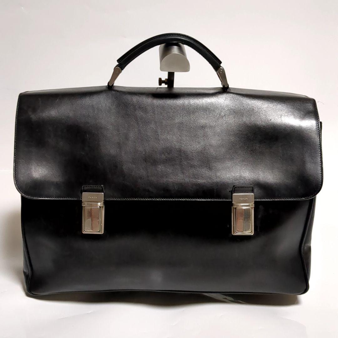 ✨PRADA✨ブリーフケース レザー ブラック 2室 ロゴ