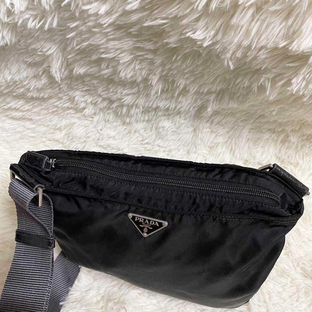 美品✨PRADA プラダ ショルダーバッグ サコッシュ 三角ロゴ テスート　黒