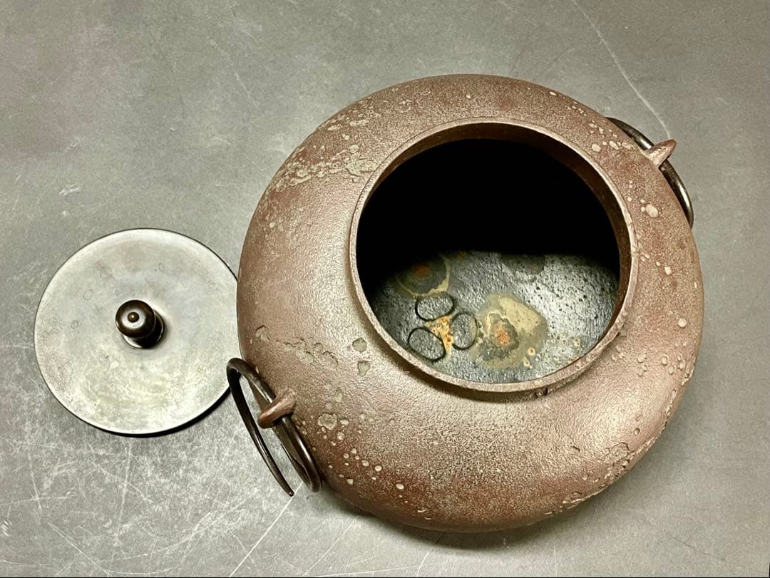 割引❣️「母」 古天命写 はじき肌 十五口平丸釜 門脇喜平 共箱 （306F①）